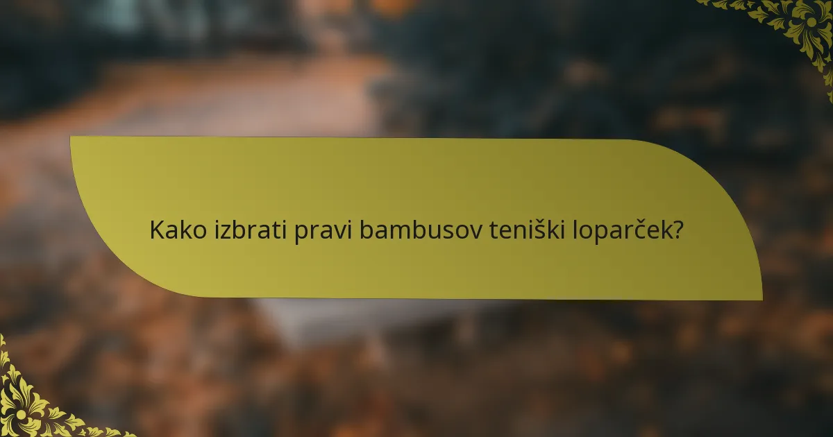 Kako izbrati pravi bambusov teniški loparček?